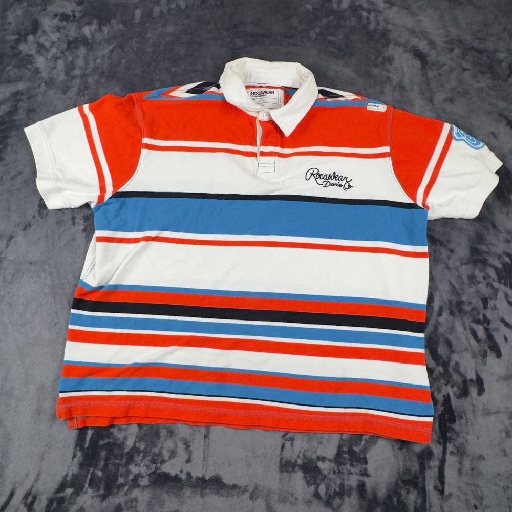 Rocawear Polo Shirt Mens 3XL Multicolor Striped Short Sleeve Streetwear 4241